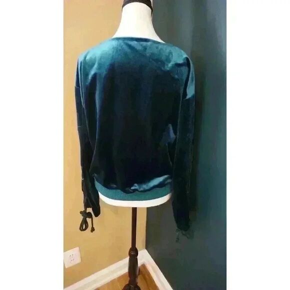 LIE by Lee Chung Chung Velvet Lace-Up Sleeve Top in Teal - Size S - Picture 6 of 15